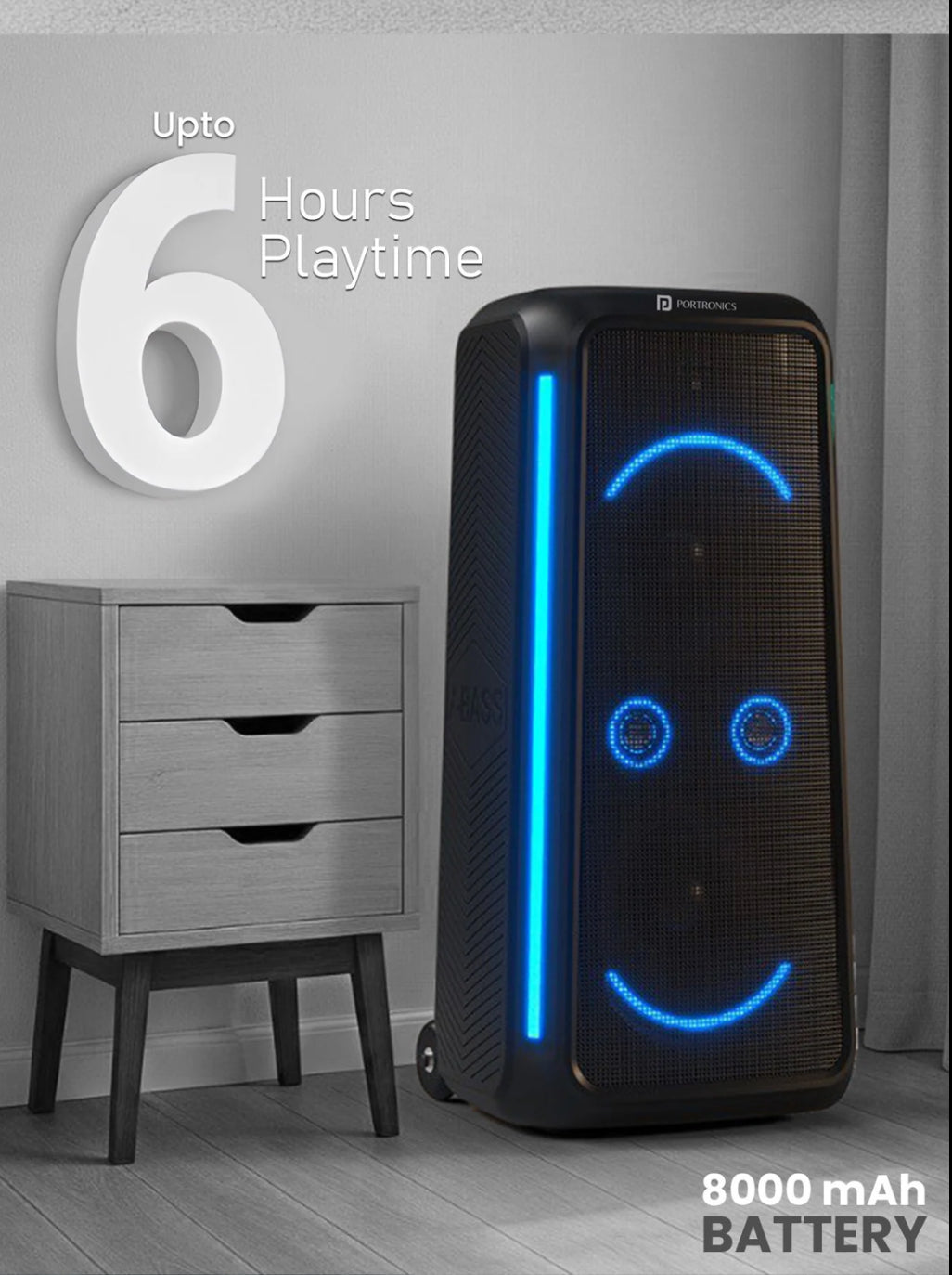 Portonics Iron Beats 5 Prime
Upto 6 Hours Playtime | Wireless Karaoke UHF Mic | Bass Boost Technology | Wheeled Party Speaker