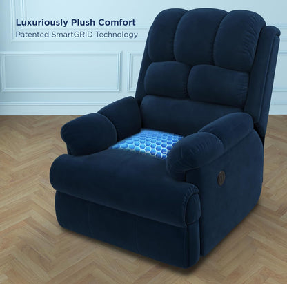 The Sleep Company Luxe Motorised 1-Seater Recliner Sofa with Recline, Rock and Revolve Functions, Powered by Patented SmartGRID® Technology and German-Engineered Mechanism | Superior Seating Comfort | Blue | Free Installation Included