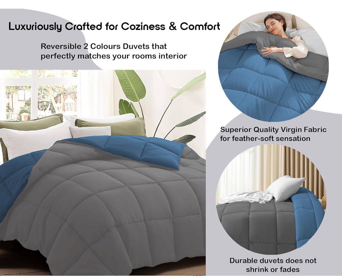AYKA Reversible 220 GSM Microfiber Comforter for AC & Winter Use, Soft and Lightweight Blanket / Quilt / Dohar / Duvet | Ideal for King Size Double Bed (90 × 100 inches) | Grey & Med Blue