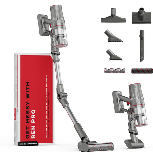 NUUK REN PRO Cordless Stick Vacuum Cleaner | 34 kPa Powerful Suction with Up to 2× Performance | Adaptive Suction Technology | Up to 60 Minutes Runtime | 180° Flexistick™ Bending Design | 8 Attachments for Complete Home Cleaning | MultiCyclone HEPA Filter