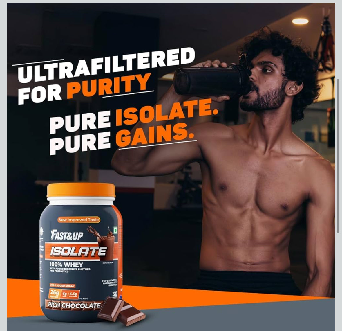 Fast&Up 100% European Whey Protein Isolate | Fast-Acting, Ultra-Low Carbs | 26g High-Quality Protein per Serve | Low Lactose, Gluten-Free | Smooth Digestion | 30 Servings | Rich Chocolate / Creamy Chocolate