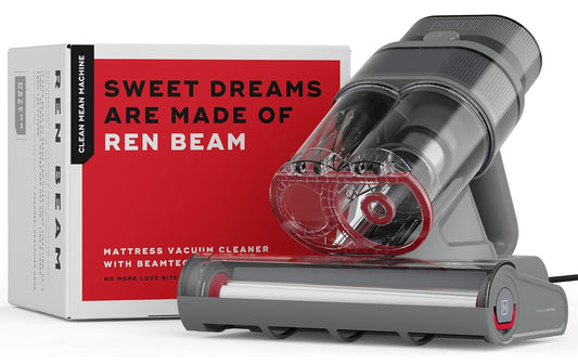 NUUK REN Beam Mattress Vacuum Cleaner | Designed to Remove Dust Mites, Allergens & Pet Hair | 4-Step BEAMTech™ Cleaning System | Vibration, UV-C Light, 50,000 Hz Ultrasonic Waves & 60°C Hot Air Treatment | 7-Stage HEPA Filtration