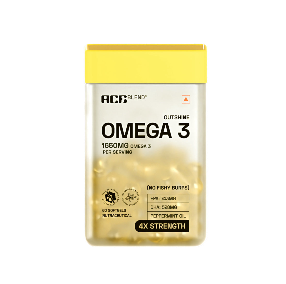 Ace Blend Outshine Omega 3 Fish Oil,1650 Mg with 743 EPA & 528 DHA, No Fishy Burps (60 Softgels)