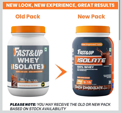 Fast&Up 100% European Whey Protein Isolate | Fast-Acting, Ultra-Low Carbs | 26g High-Quality Protein per Serve | Low Lactose, Gluten-Free | Smooth Digestion | 30 Servings | Rich Chocolate / Creamy Chocolate