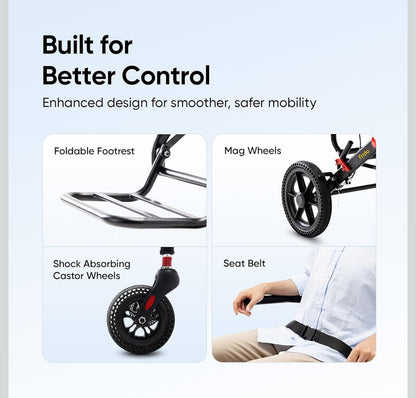 Frido Travel Plus Foldable Wheelchair with Lightweight 10.5 kg Durable Frame, Designed for Easy Portability and Comfort | Ideal for Seniors, Patients and Travel Use | Compact and Easy to Store