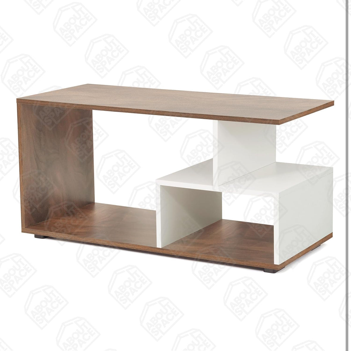 ABOUT SPACE Coffee Table for Living Room | Portable Wooden Centre Table with Storage & Open Shelf | DIY Easy-Assembly Furniture | Sofa Tea Table for Home & Office | White & Walnut (90 × 40 × 45 cm)