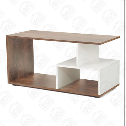 ABOUT SPACE Coffee Table for Living Room | Portable Wooden Centre Table with Storage & Open Shelf | DIY Easy-Assembly Furniture | Sofa Tea Table for Home & Office | White & Walnut (90 × 40 × 45 cm)