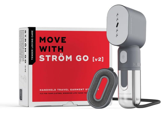NUUK STROM GO V2 Portable Travel Garment Steamer | Ultra-Compact & Lightweight Design | Includes Heat-Resistant Travel Pouch | Vertical & Horizontal Steam Use | 20 g/min Steam Output | Heats Up in 30 Seconds