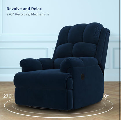 The Sleep Company Luxe Motorised 1-Seater Recliner Sofa with Recline, Rock and Revolve Functions, Powered by Patented SmartGRID® Technology and German-Engineered Mechanism | Superior Seating Comfort | Blue | Free Installation Included