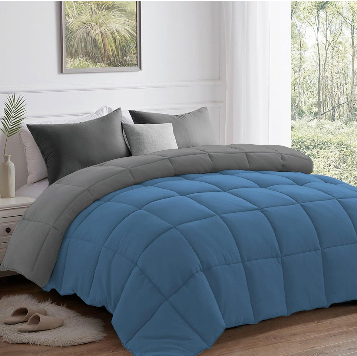 AYKA Reversible 220 GSM Microfiber Comforter for AC & Winter Use, Soft and Lightweight Blanket / Quilt / Dohar / Duvet | Ideal for King Size Double Bed (90 × 100 inches) | Grey & Med Blue