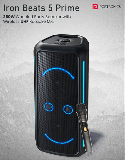 Portonics Iron Beats 5 Prime
Upto 6 Hours Playtime | Wireless Karaoke UHF Mic | Bass Boost Technology | Wheeled Party Speaker