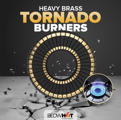 BLOWHOT Jasper 3 Burner Manual Ignition Gas Stove | Heavy Tornado Brass Burners | Toughened Glass Cooktop | ISI certified - Stainless Steel Frame - 2 Years Warranty By Blowhot - (Black)