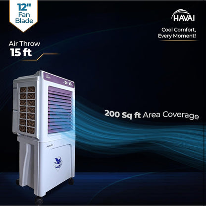 HAVAI Mighty 12+ Personal Air Cooler with 12-Inch Fan, 36-Litre Tank Capacity, 3-Side Honeycomb Pads, Auto Swing and 3 Speed Settings | High-Performance 2400 RPM Motor | Ideal for Rooms up to 200 sq. ft. | Vibrant Colour
