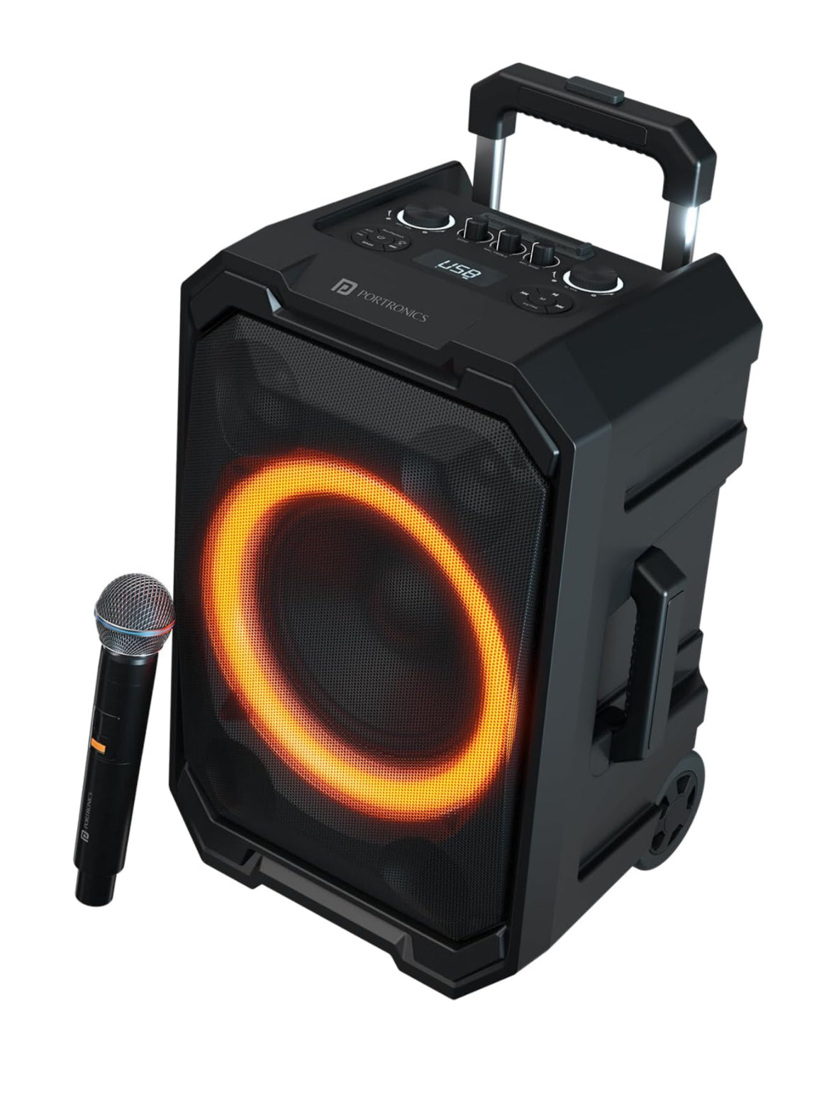 Portonics Iron Beats II
Trolley handle with Wheels | Bluetooth 5.3V | Wireless Karaoke Mic|6 Hours Playback