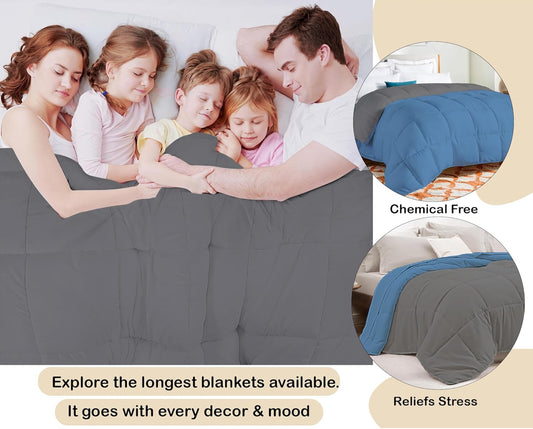AYKA Reversible 220 GSM Microfiber Comforter for AC & Winter Use, Soft and Lightweight Blanket / Quilt / Dohar / Duvet | Ideal for King Size Double Bed (90 × 100 inches) | Grey & Med Blue