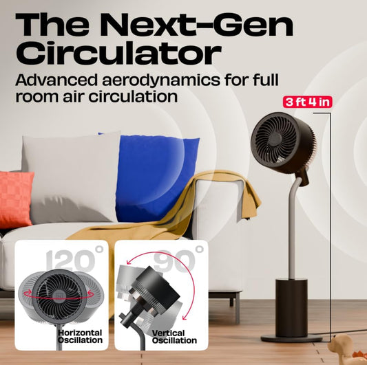 NUUK HALO V2 3D Air Circulation Tower Fan with Ambient Light | Ultra-Quiet BLDC Pedestal Fan with Remote Control | 12 Speed Levels & 4 Operating Modes | 120° Horizontal & 90° Vertical Oscillation | Triple NIDEC Motors