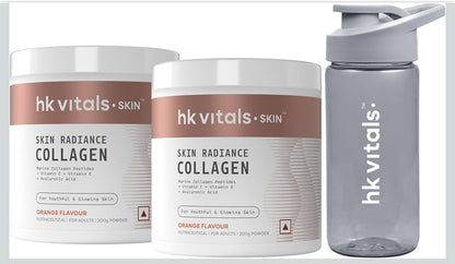 HK Vitals Skin Radiance Marine Collagen Supplement Powder | Collagen Peptides with Vitamins C & E | Supports Skin Glow & Elasticity | Orange Flavour