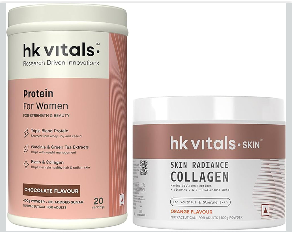 HK Vitals Skin Radiance Marine Collagen Supplement Powder | Collagen Peptides with Vitamins C & E | Supports Skin Glow & Elasticity | Orange Flavour