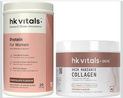 HK Vitals Skin Radiance Marine Collagen Supplement Powder | Collagen Peptides with Vitamins C & E | Supports Skin Glow & Elasticity | Orange Flavour