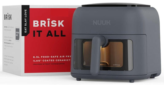 NUUK BRĪSK 6.5L Ceramic Air Fryer | Toxin-Free ILAG® Ceramic Coating | Free from Microplastics, PTFE, PFAS & PFOA | 8 Preset Cooking Modes | Digital Touch Display | Shake Alert | 360° Uniform Cooking