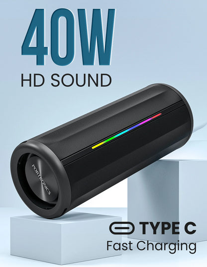 Portonics NOVA
Bluetooth 5.3V | Upto 5 Hours Playtime | Dual Passive Radiator | RGB LED Strip Lights