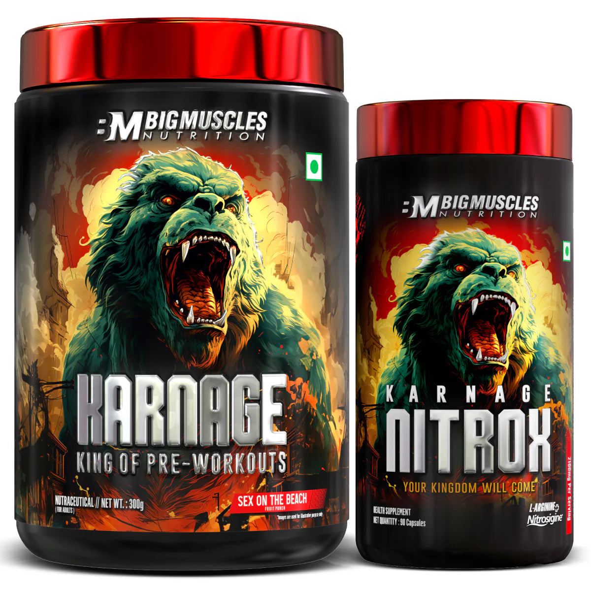 Big Muscles Karnage 60 Serving (300g)(SOB) + Nitrox 90 Serving
