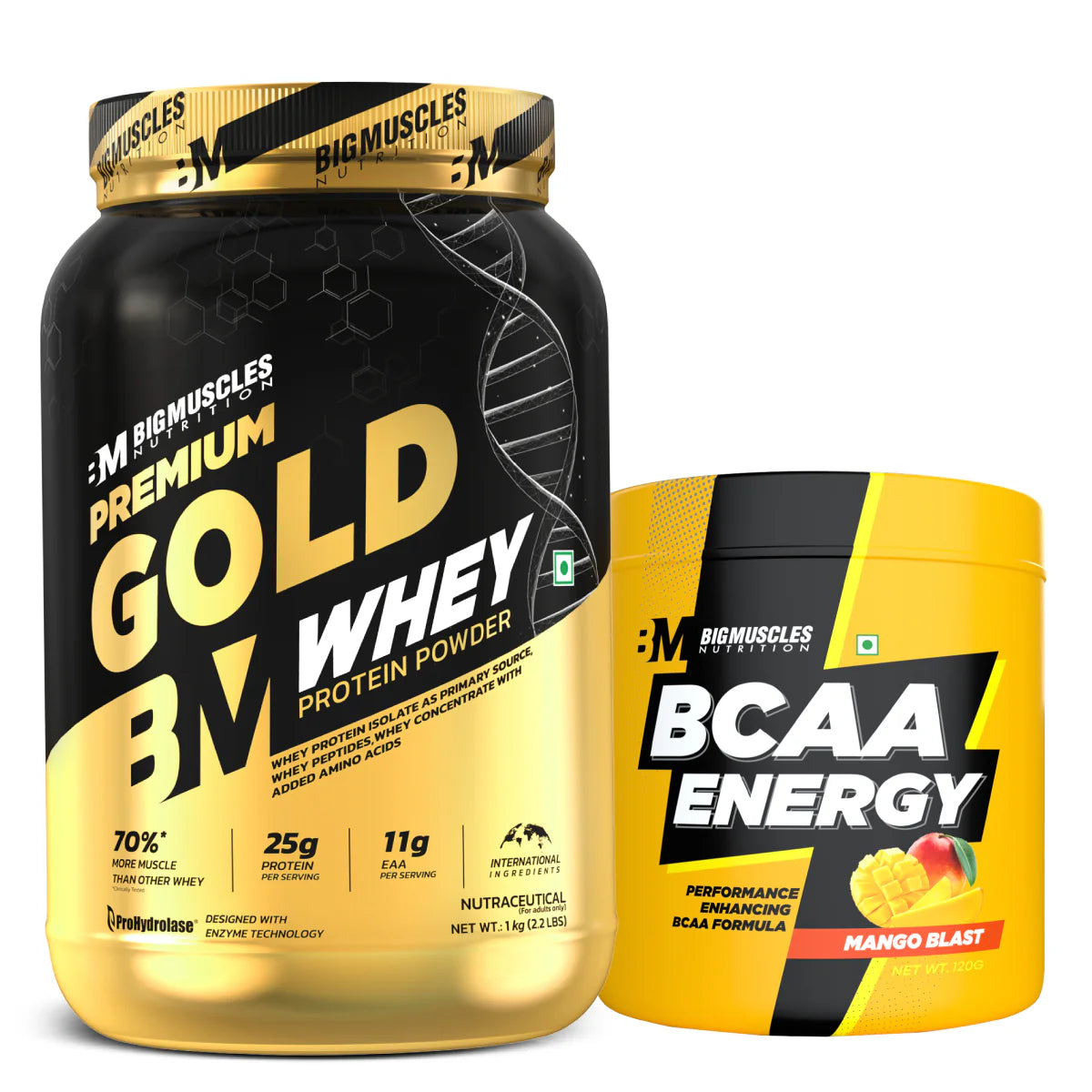 Big Muscles Premium Gold Whey Protein (BELGIAN CHOCOLATE) (1kg) + BCAA ENERGY (MANGO) (20 Serving)
