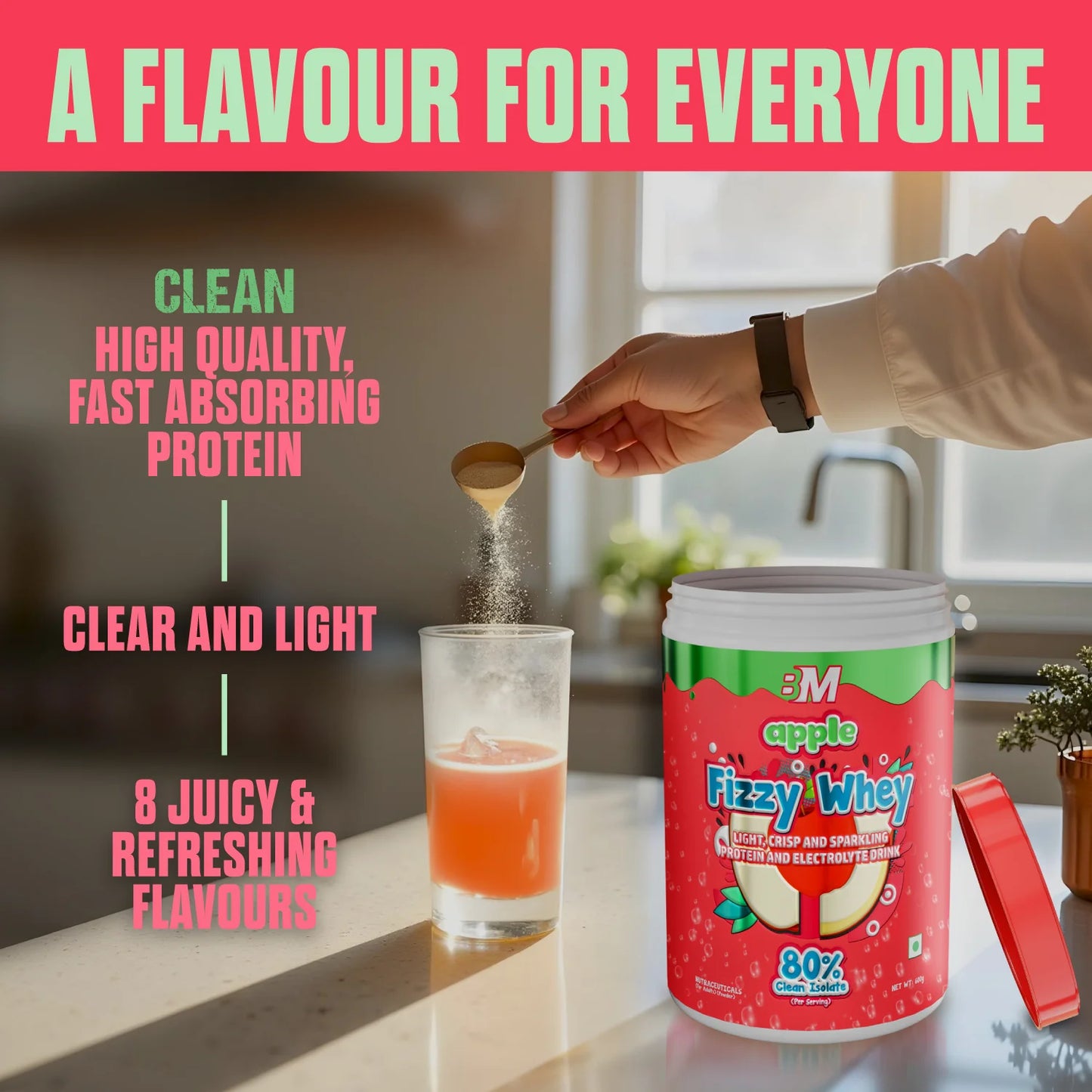 Big Muscles FIZZY WHEY APPLE 600g + FREE SHAKER