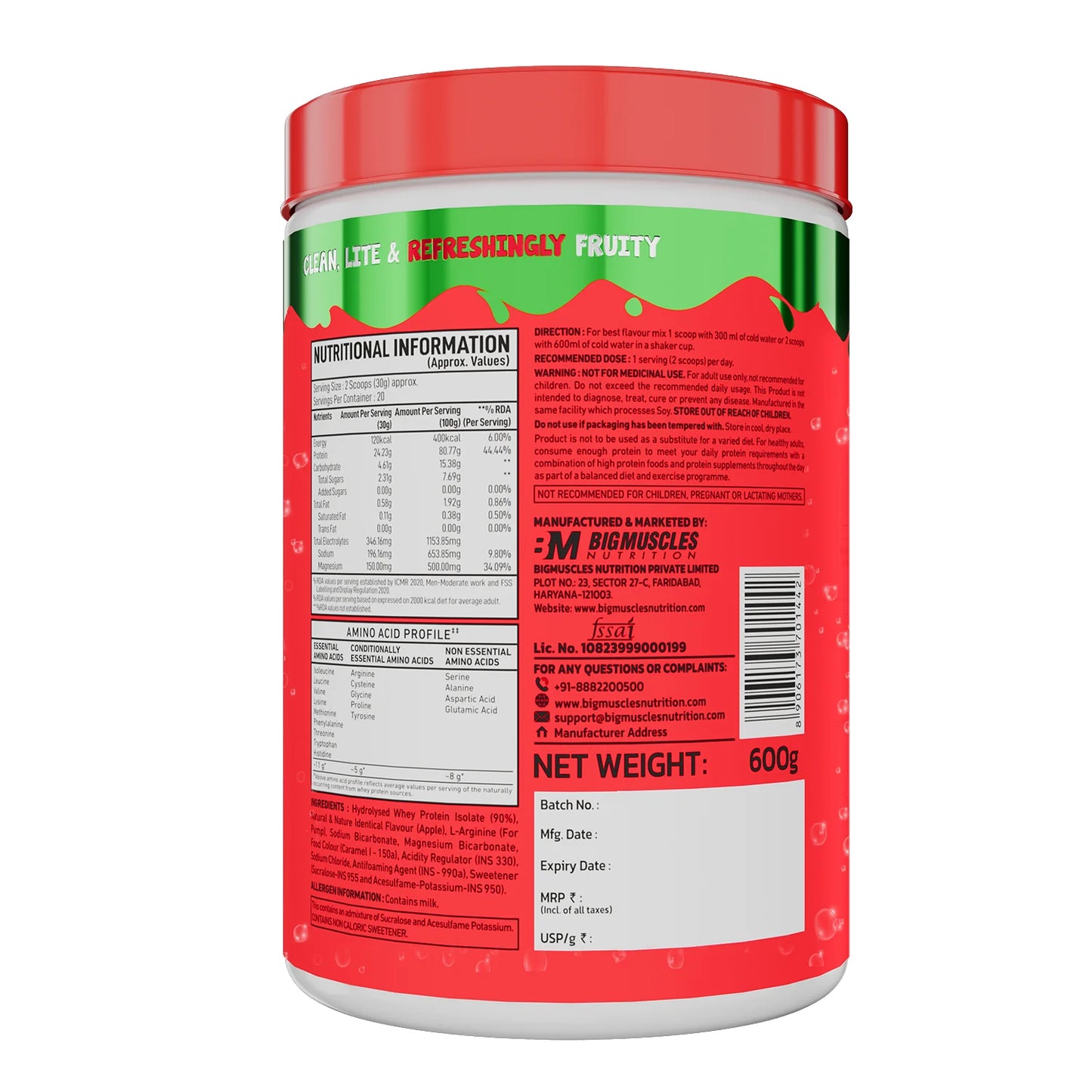 Big Muscles FIZZY WHEY APPLE 600g + FREE SHAKER