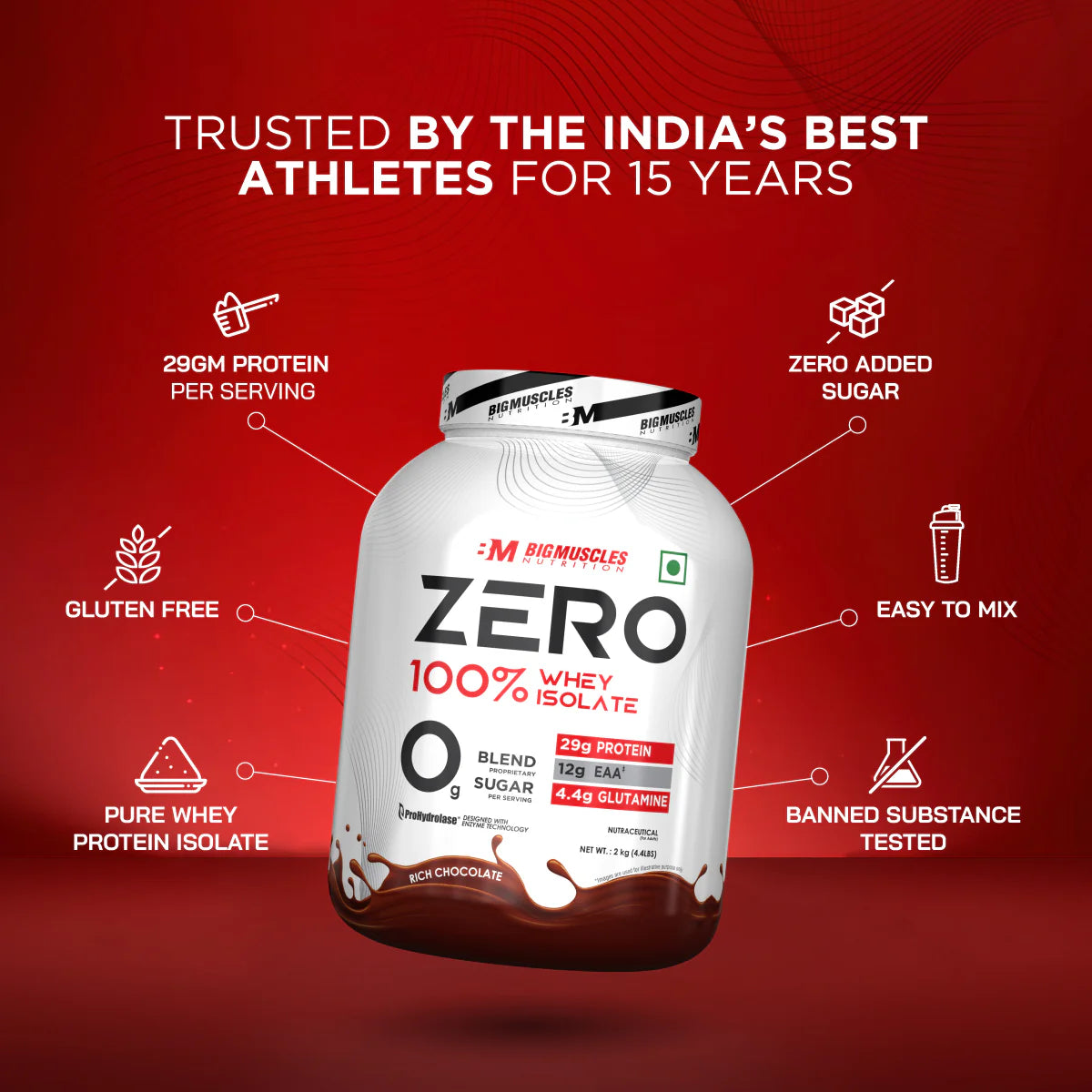 Big Muscles Zero Whey Protein 1 kg Rich Chocolate