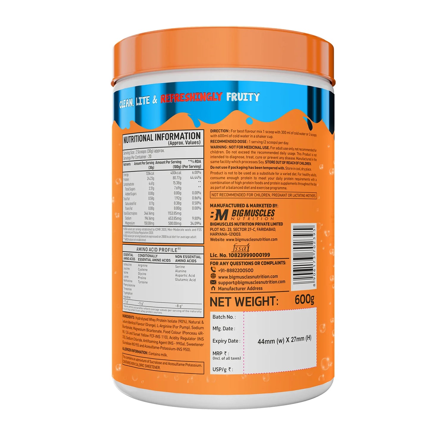 Big Muscles FIZZY WHEY ORANGE  600g + FREE SHAKER