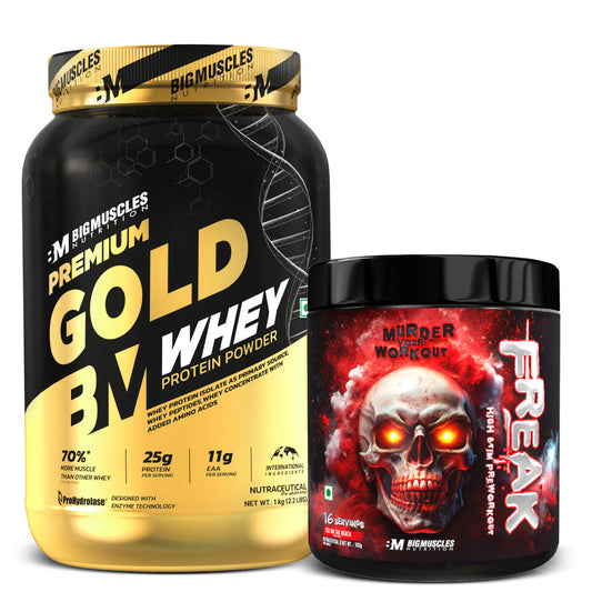 Big Muscles Premium Gold Whey Protein (BELGIAN CHOCOLATE) (1kg) + Freak Pre Workout (SOB) (15 Serving)