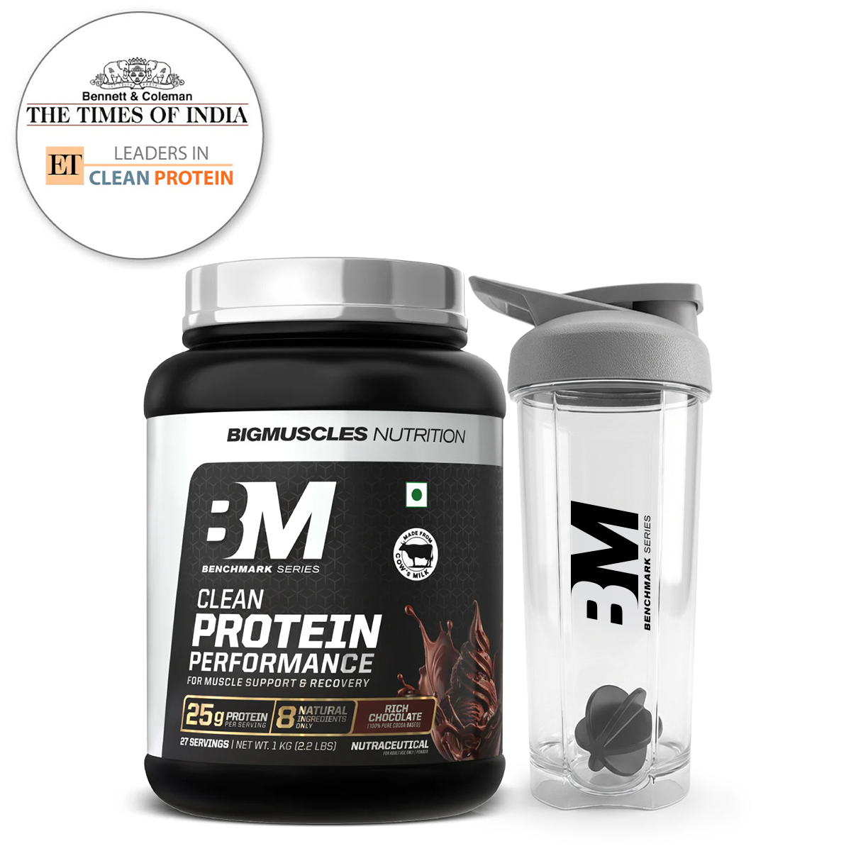 Big Muscles Clean Protein | Performance Whey | Free Premium Shaker - Rich Chocolate- 1kg