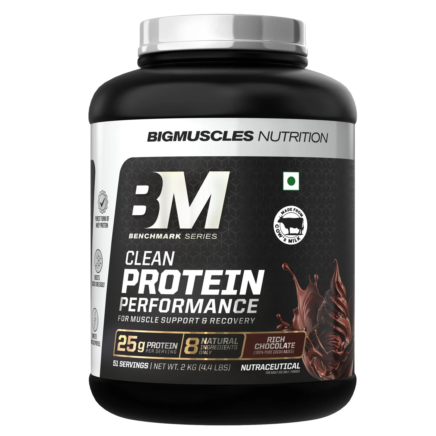 Big Muscles-Clean Protein | Performance Whey | Free Premium Shaker-Rich Chocolate-2kg