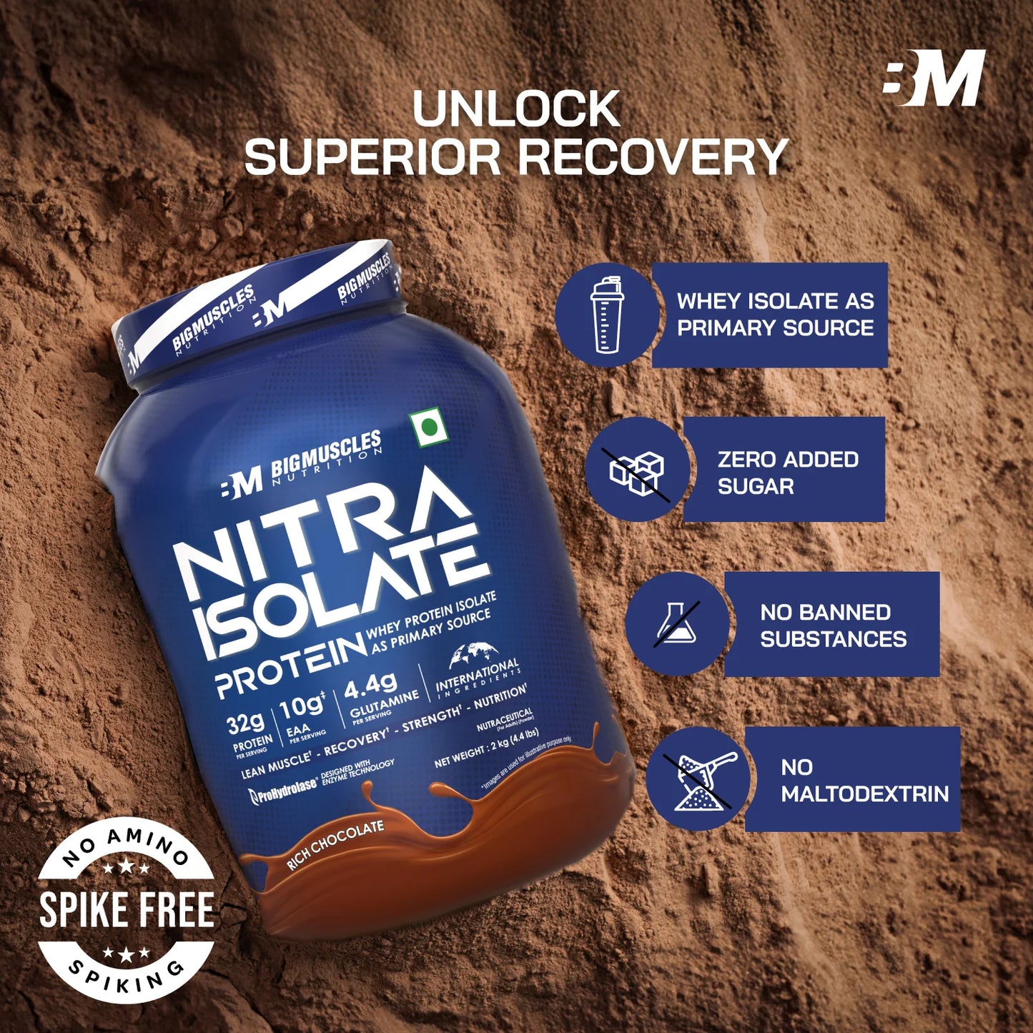 Big Muscles-Nitra Isolate Whey Protein-Rich Chocolate-1 kg