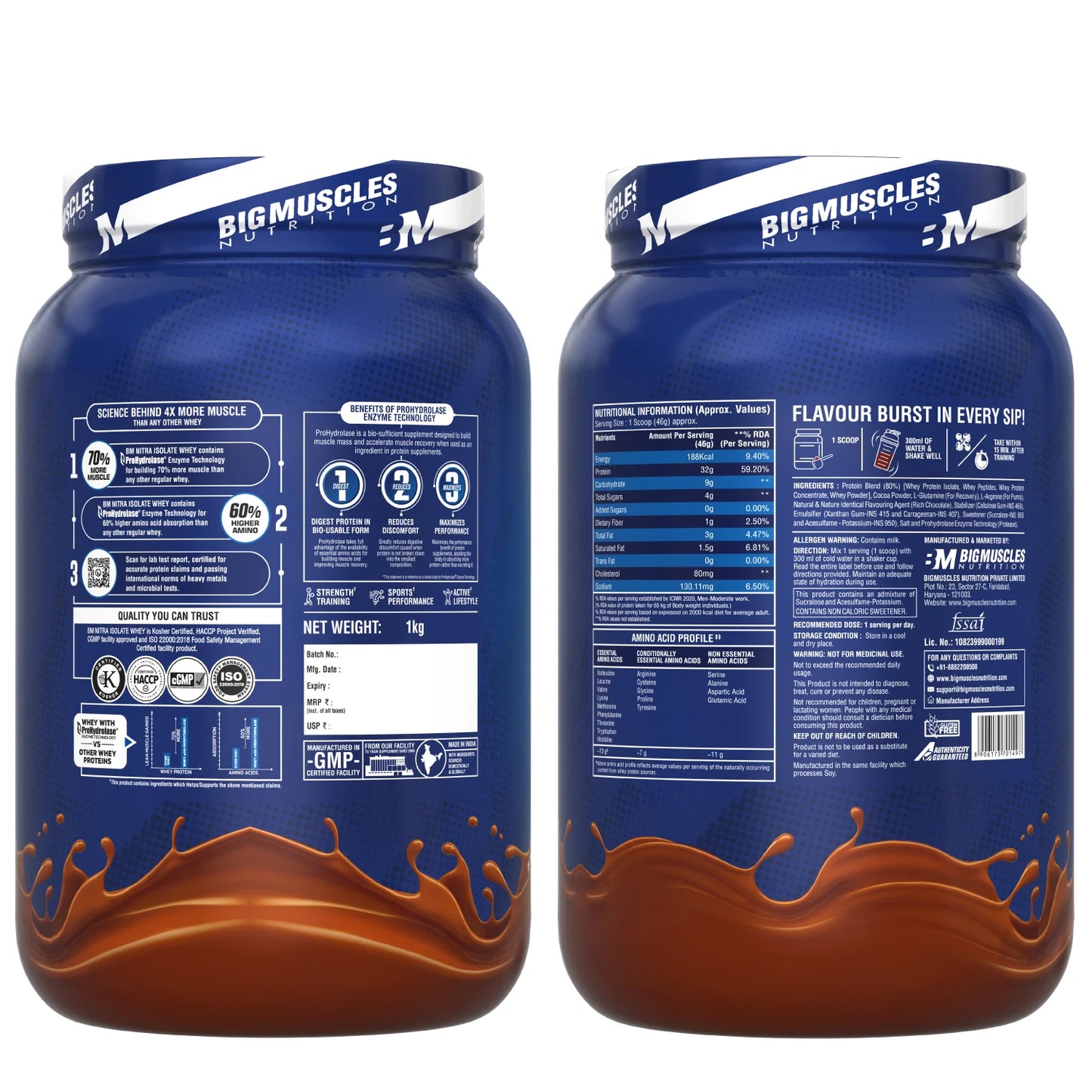 Big Muscles-Nitra Isolate Whey Protein-Rich Chocolate-1 kg