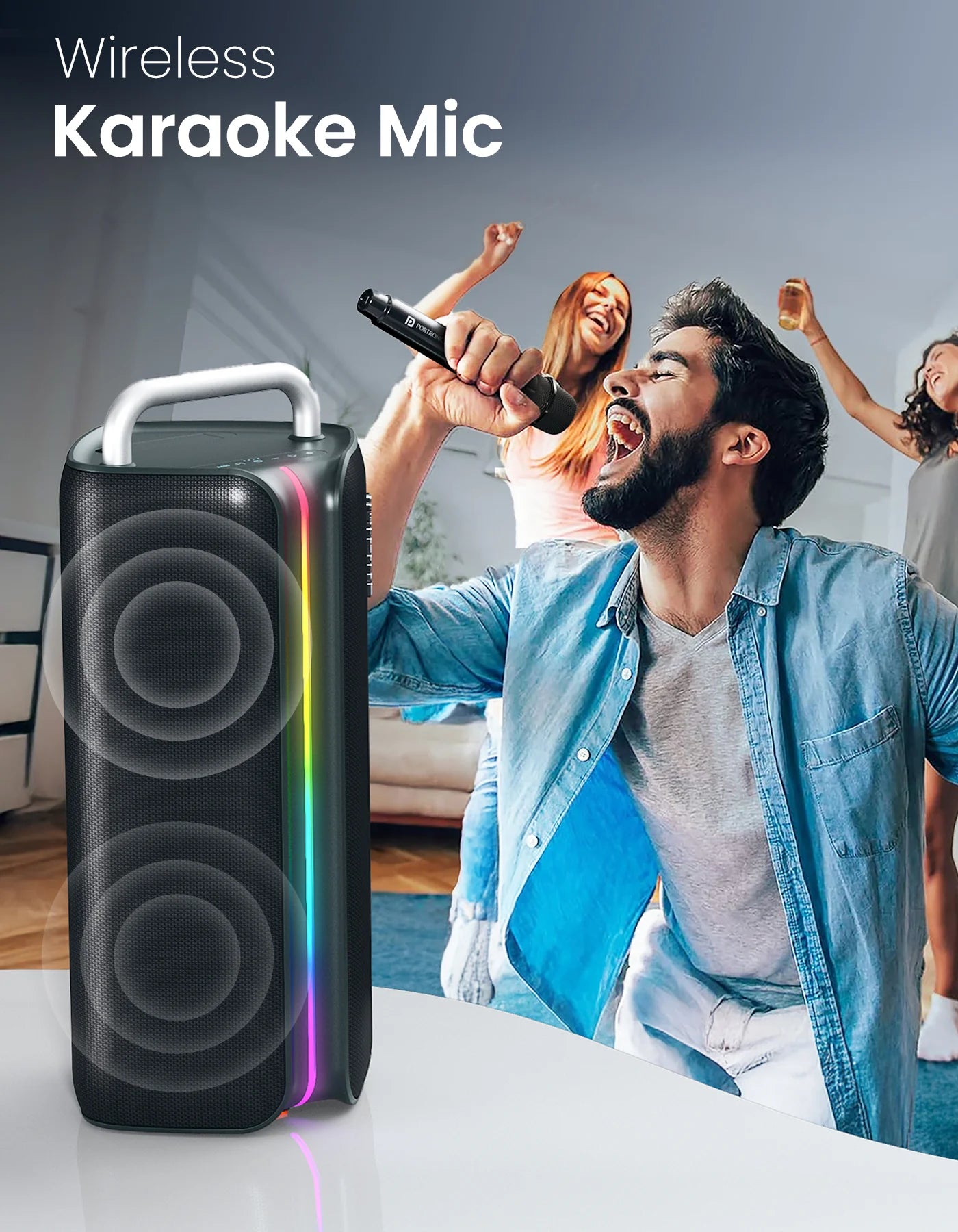 Portonics Nebula X
Wireless Karaoke Mic | Upto 6 Hours Playtime | Bass Boost Technology | Type C Fast Charging | 150w Sound Output