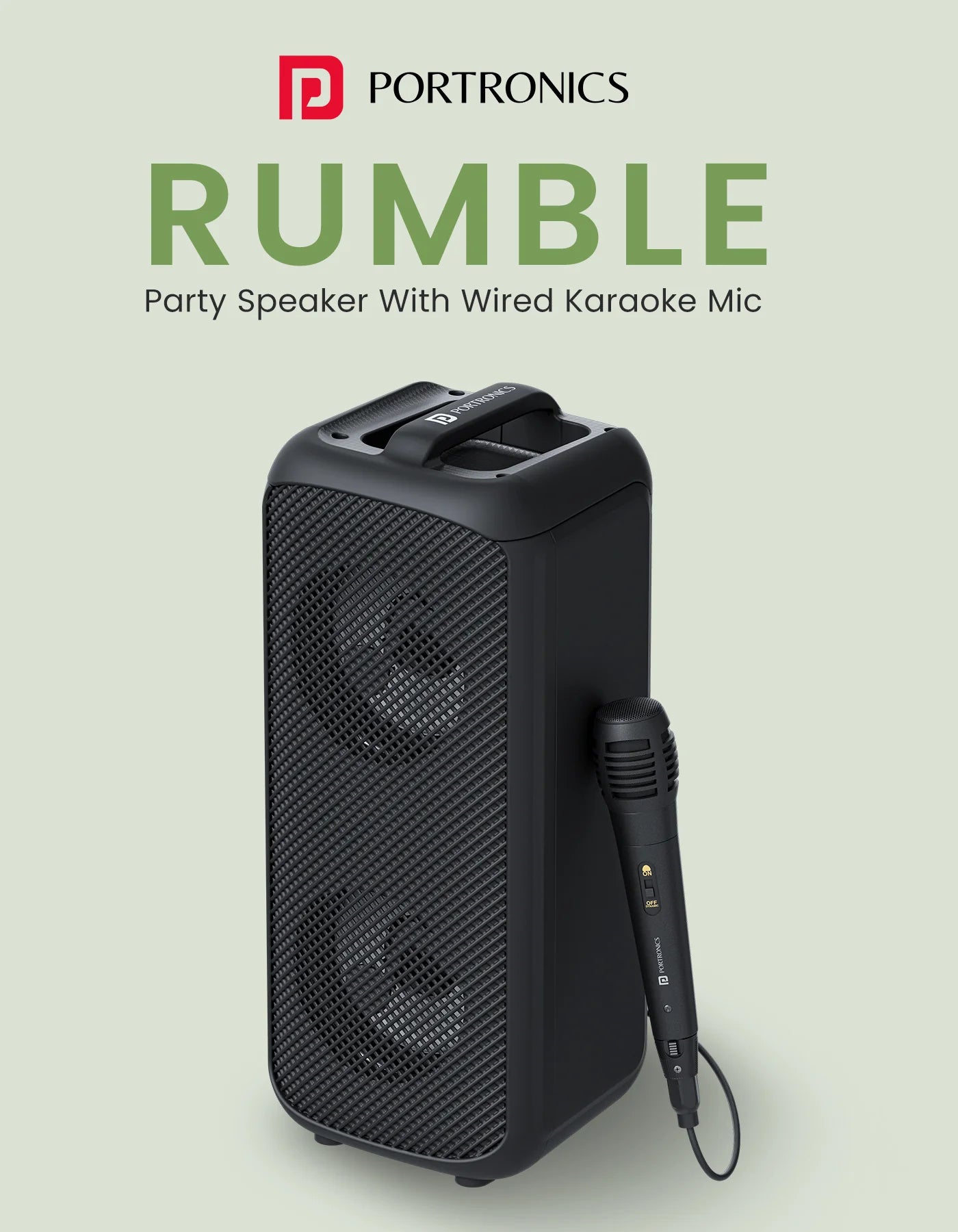 Portonics Rumble
Wired Karaoke Mic | Upto 5 Hours Playtime | Dual Dynamic Driver | Type C Fast Charging | 25W Sound Output