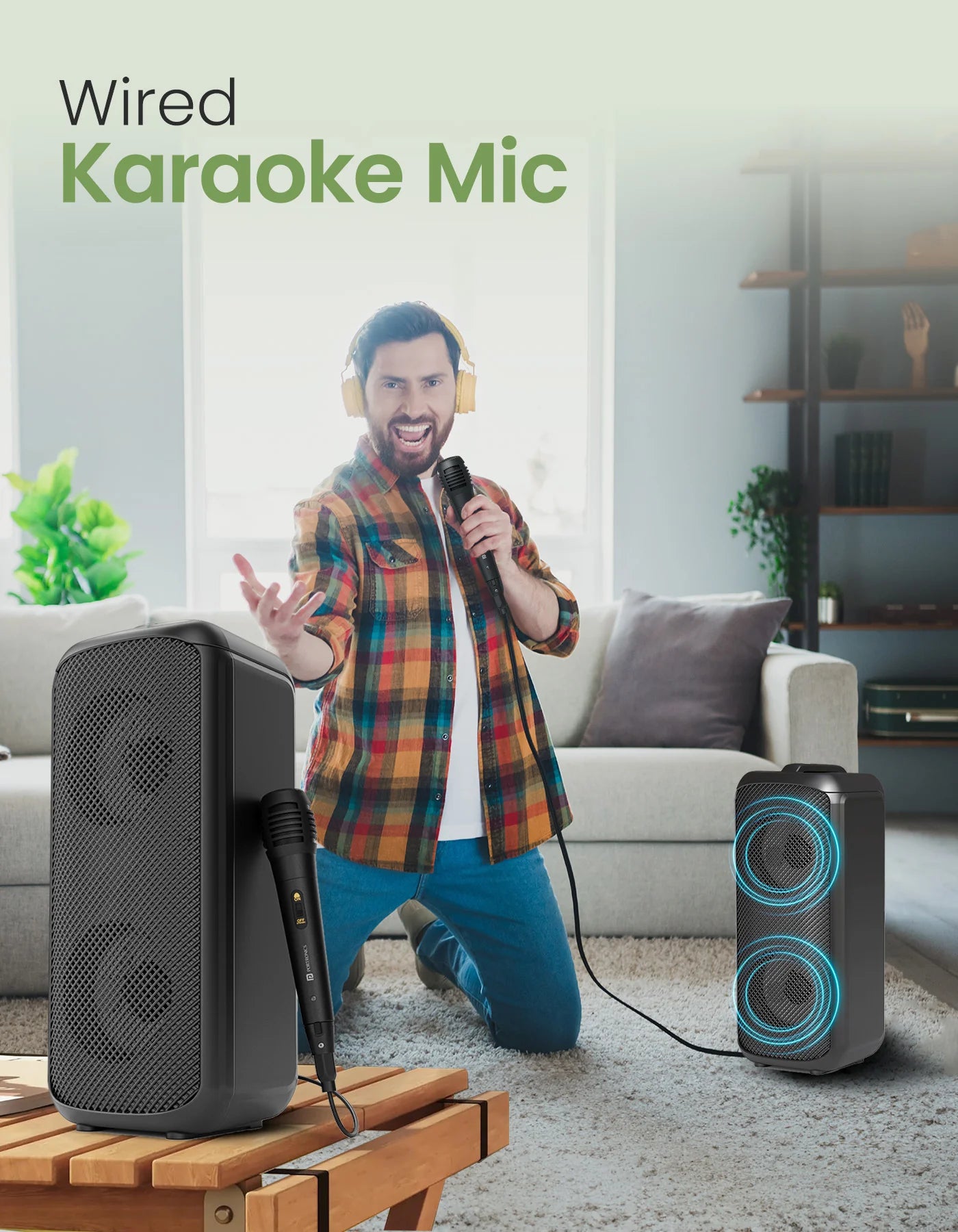 Portonics Rumble
Wired Karaoke Mic | Upto 5 Hours Playtime | Dual Dynamic Driver | Type C Fast Charging | 25W Sound Output