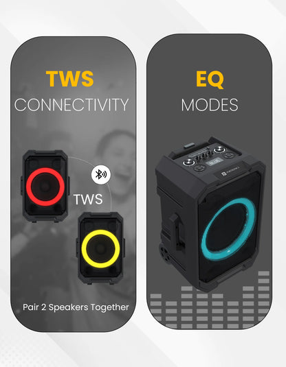 Portonics Iron Beats II
Trolley handle with Wheels | Bluetooth 5.3V | Wireless Karaoke Mic|6 Hours Playback