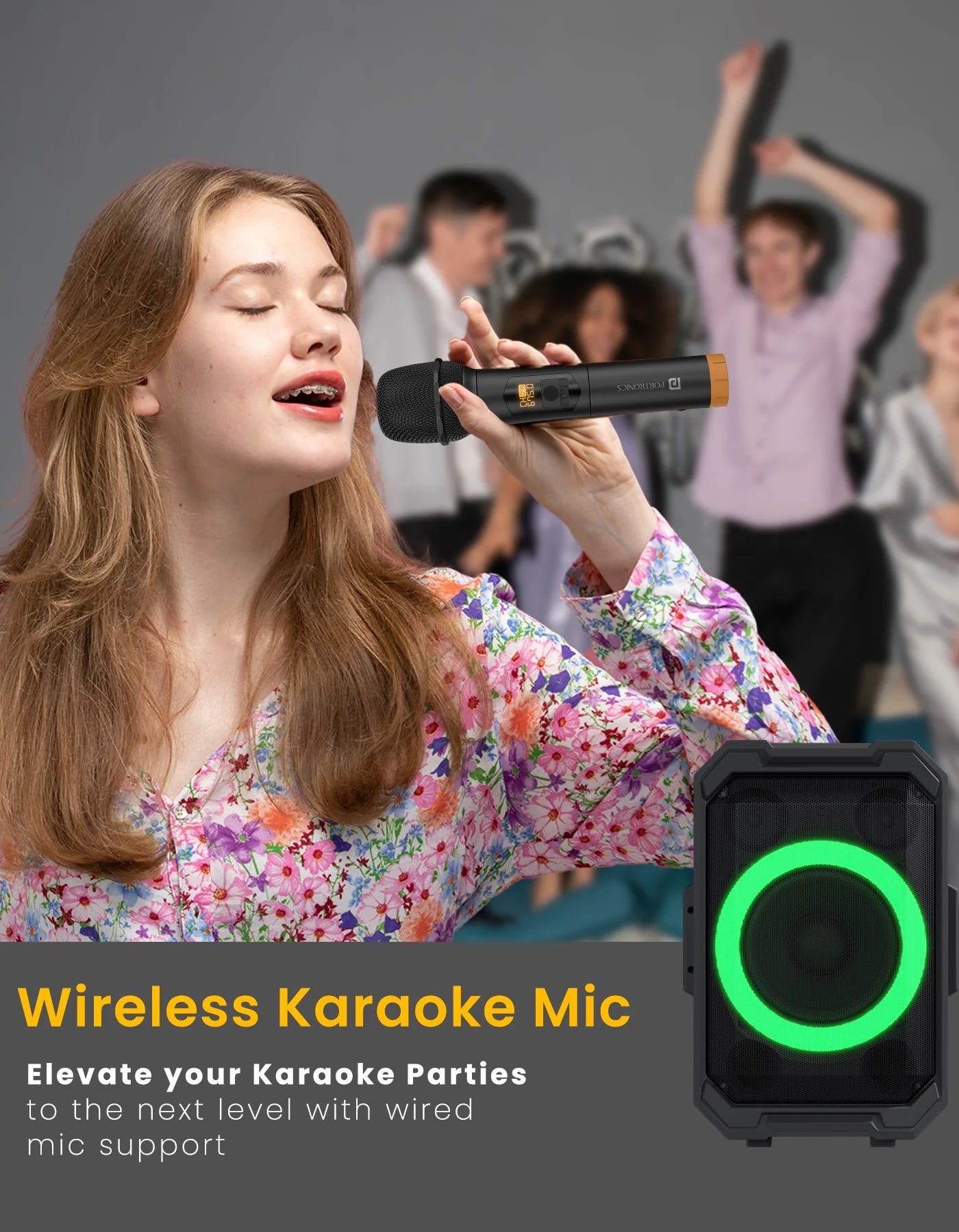 Portonics Iron Beats II
Trolley handle with Wheels | Bluetooth 5.3V | Wireless Karaoke Mic|6 Hours Playback
