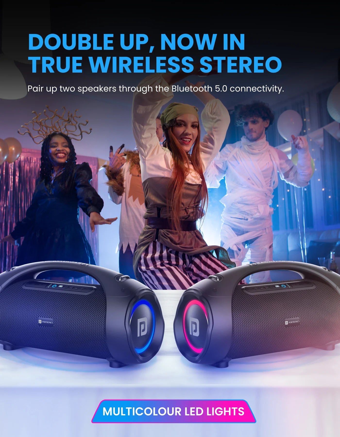 Portonics DASH 12
60W Speaker | Karaoke Mic | Multicolor LED Light | Multiple EQ Modes