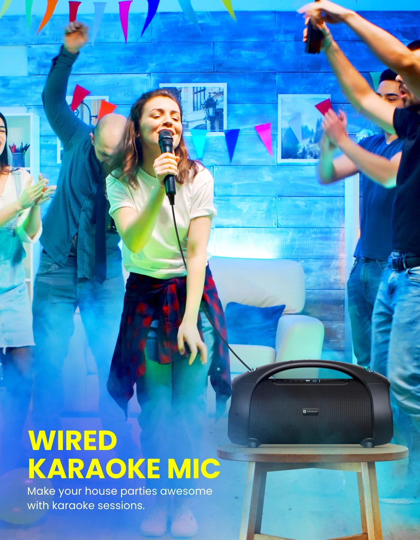 Portonics DASH 12
60W Speaker | Karaoke Mic | Multicolor LED Light | Multiple EQ Modes