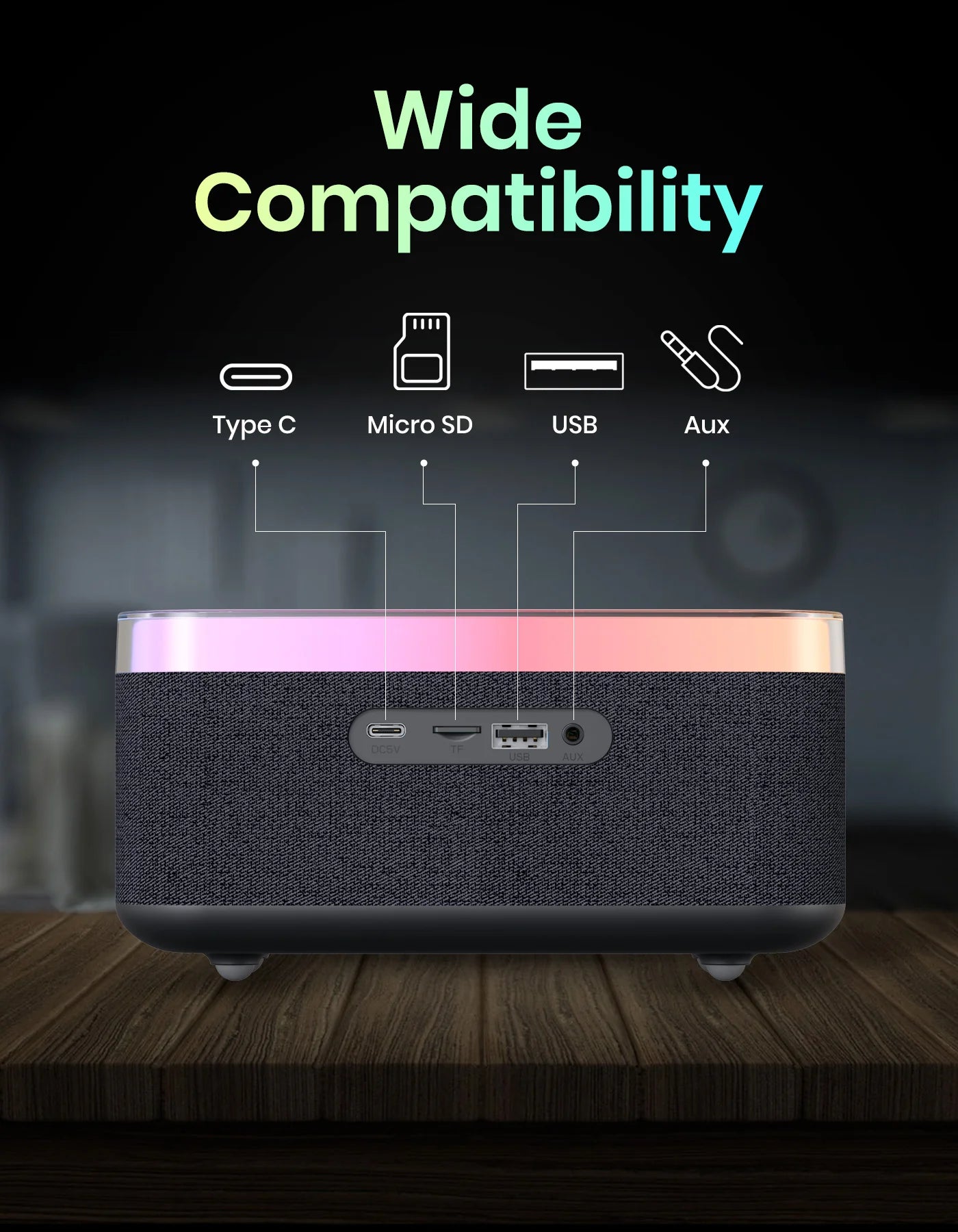 Portonics TriFusion
16W Bluetooth Speaker | 360 RGB LED Light | Digital Clock With Alarm | Built In White Noise