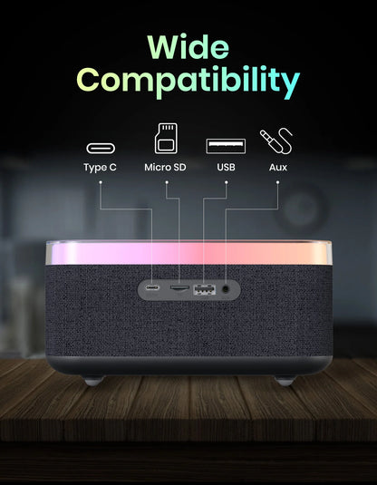 Portonics TriFusion
16W Bluetooth Speaker | 360 RGB LED Light | Digital Clock With Alarm | Built In White Noise
