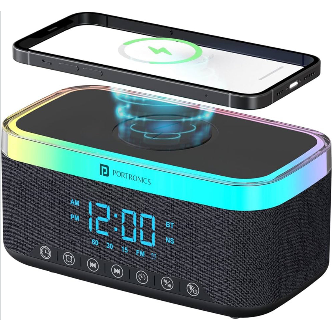 Portonics TriFusion
16W Bluetooth Speaker | 360 RGB LED Light | Digital Clock With Alarm | Built In White Noise