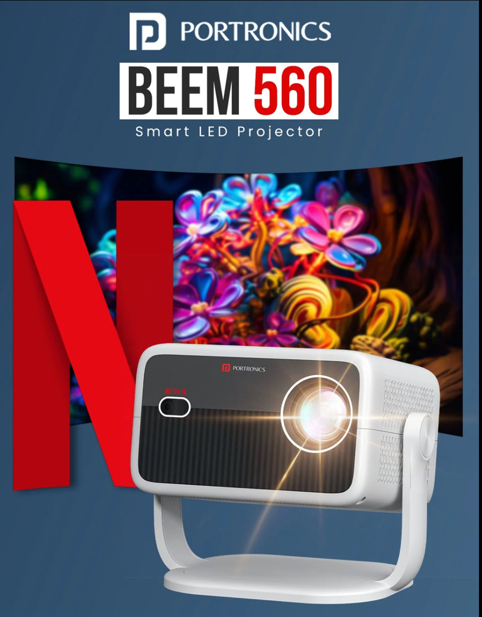 Portonics Beem 560
5300 Lumen Brightness | 1080P HD Native Resolution | Adjustable Angles | Dual Band Wifi & Bluetooth