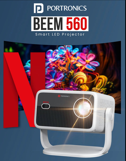 Portonics Beem 560
5300 Lumen Brightness | 1080P HD Native Resolution | Adjustable Angles | Dual Band Wifi & Bluetooth