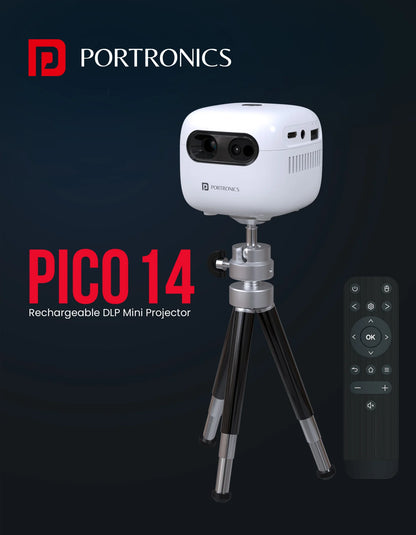 Portonics Pico 14
720P Full HD | Upto 100” Display Projection | Dual Band Wifi/Bluetooth 5.4 | Android 13 OS Based