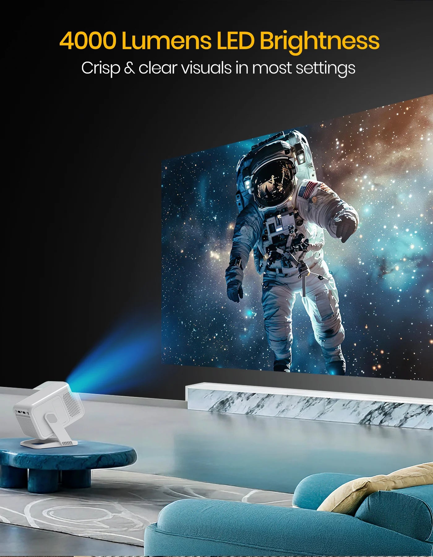 Portonics Beem 450
Pre-installed Streaming Apps | 1080p Full HD | 4000 Lumens | Upto 120 Max Display